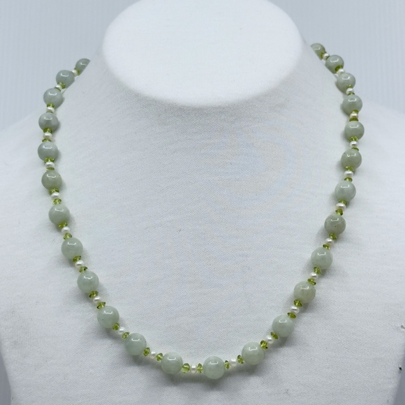 14k gold Jade pearl peridot bead necklace - GM207 - Picture 2 of 4